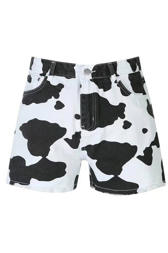 UNISHE - Wholesale Shorts - Women's - BTMW021 Western Cow Print High Waist Denim Shorts2