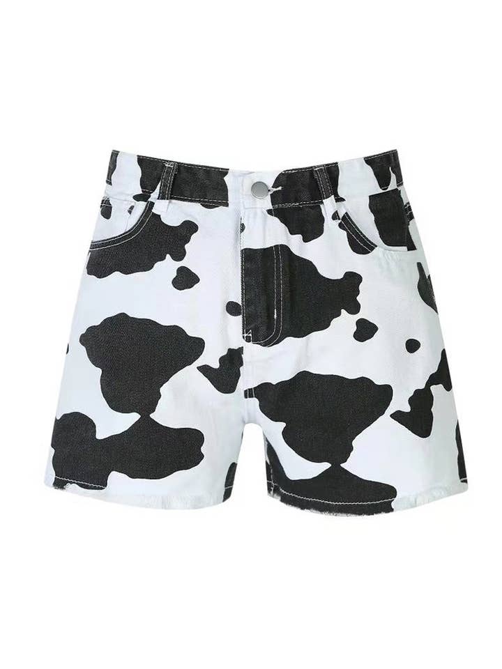 UNISHE - Wholesale Shorts - Women's - BTMW021 Western Cow Print High Waist Denim Shorts2