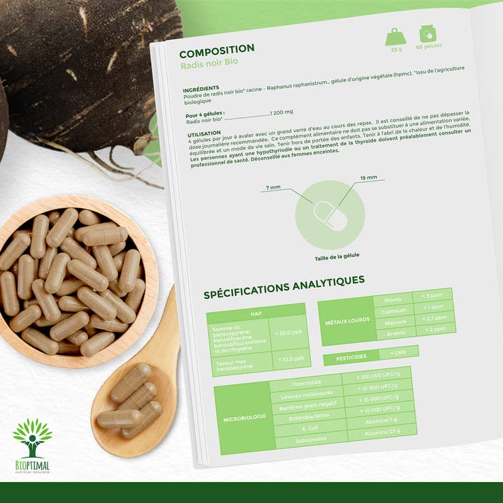 Bioptimal – Großhandel Nahrungsergänzungsmittel/Vitamin zum Einnehmen – Schwarzer Rettich aus biologischem Anbau - Nahrungsergänzungsmittel - in Kapseln