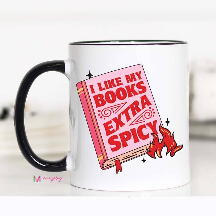 Mugsby - Wholesale Coffee Mug - I Like my Books Extra Spicy Funny Coffee Mug, Book Store0