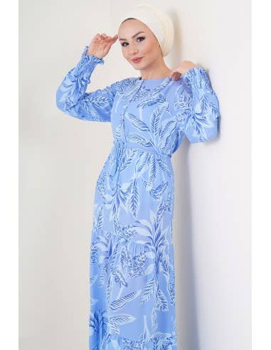 Mani Textile - Wholesale Dress - Women's - Patterned Hijab Dress - Blue3