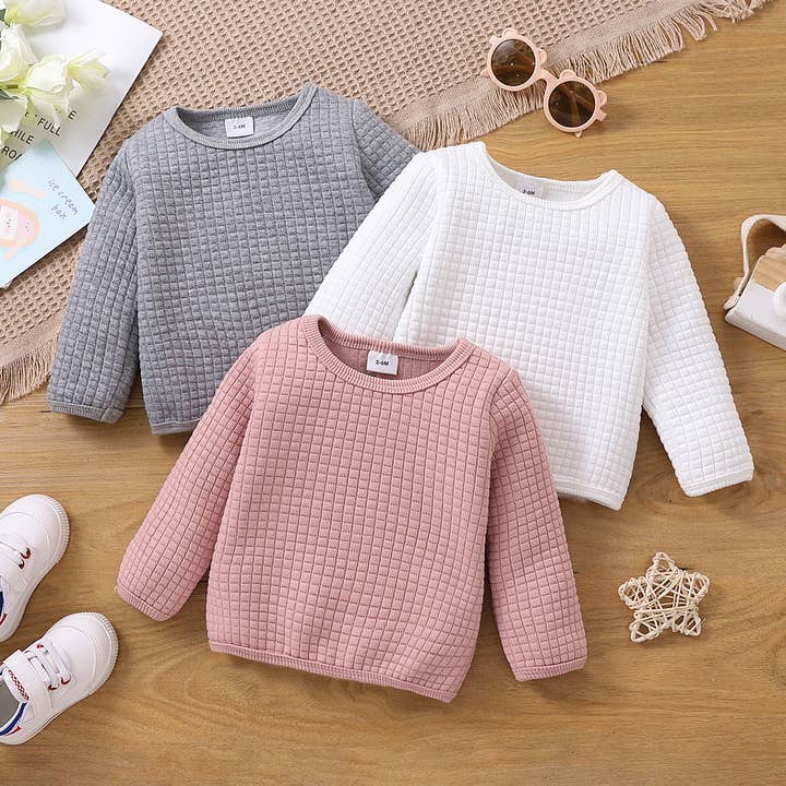 Baby Boy/Girl Waffle Textured Pullover Sweatshirt for wholesale by PatPat