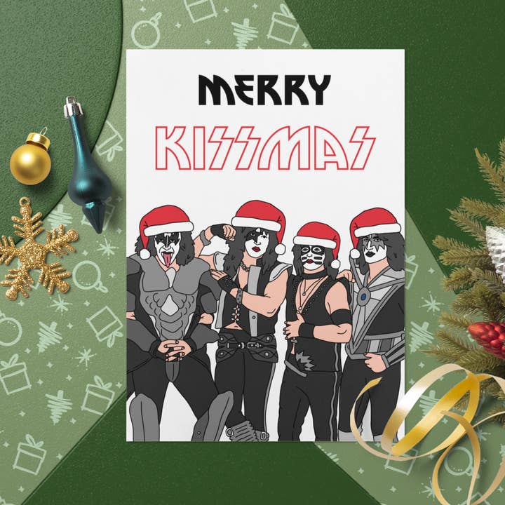 Carte de Noël Kiss - Joyeux Baisers de Noël ! pour la vente par Fyne Print