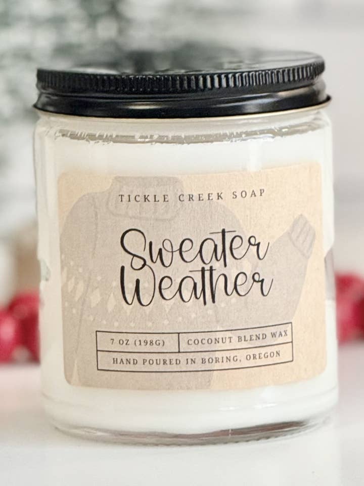 Vela de Otoño de 7 oz Aroma a Suéter Tiempo Festivo Navidad para venta al por mayor de Tickle Creek Soap