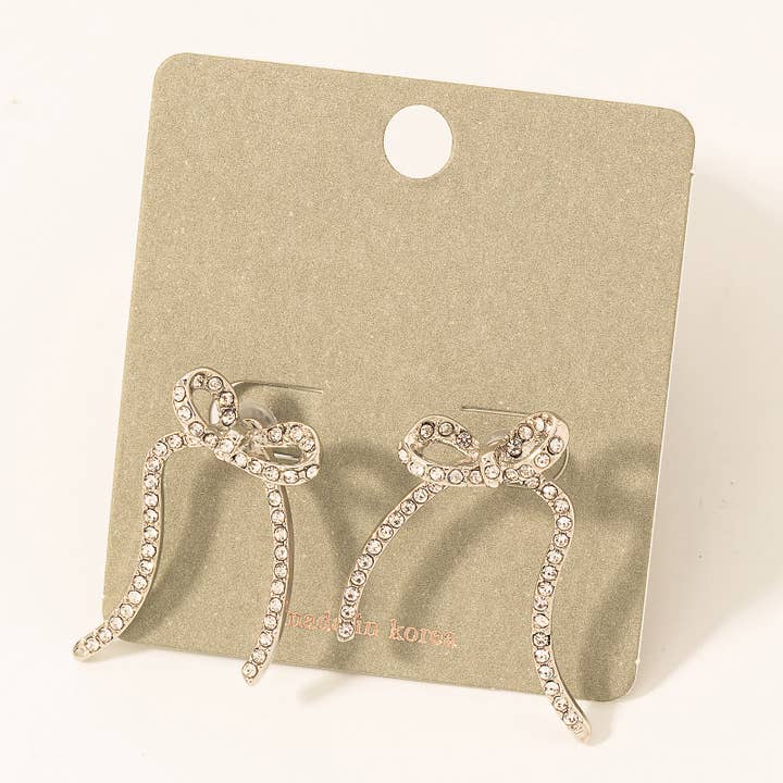 Fame Accessories - Wholesale Stud/Post Earrings - Pave Metallic Ribbon Bow Stud Earrings