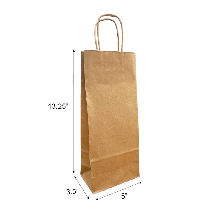 Wine 5x3.5x13.25 inches Kraft Paper Bags Twist Handle for wholesale by Kis Paper