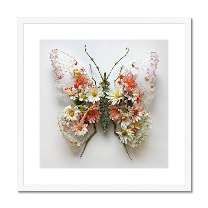 Flower and Lace Butterfly – Unique Wall Art Framed & Mounted Print for wholesale by Pixel Gallery