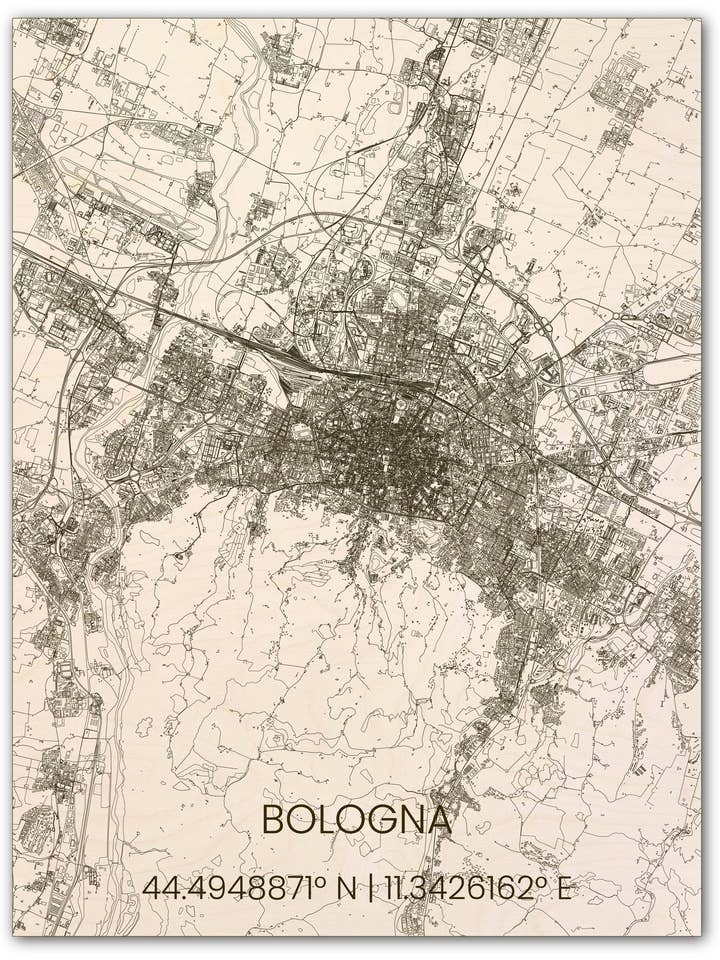 Citymap Bologna | houten wanddecoratie voor wholesale door Brandthout.