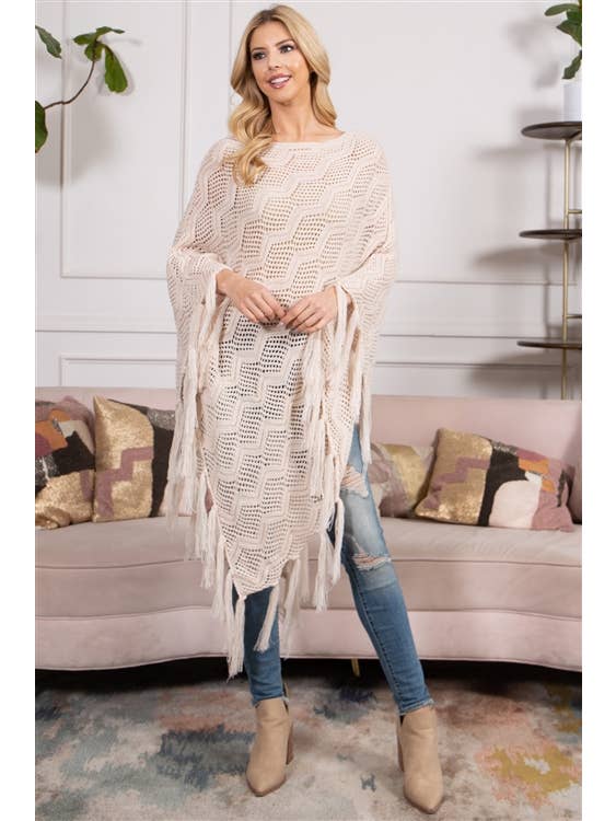 MYS Wholesale Inc - Wholesale Poncho - Women's - Knitted Net Wave Pattern Fringe Tassel Poncho2