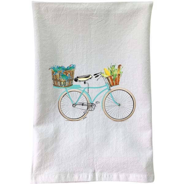Teal Bike Crabs & Corn Flour Sack Towel for wholesale by B McVan Designs