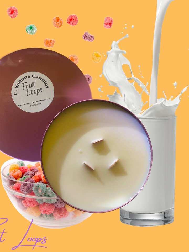 Fruit Loops Wooden Wick Luxury Tin Candles for wholesale by C. Simone Candles