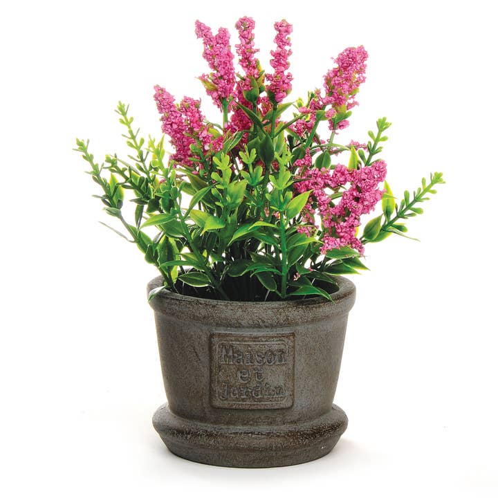 Blossom Bucket & Crossroads Home - Wholesale Artificial Flowers - 1 Inch Dark Pink Flowers In A Small Dark Gray Maison