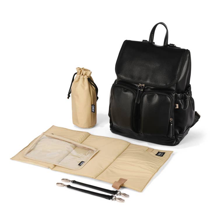 OiOi - Wholesale Diaper Bag - Baby - Signature Nappy Backpack - Black Dimple Vegan Leather