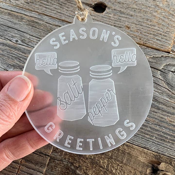 Season's Greetings Funny Pun Christmas Ornament for wholesale by Louise Lauret