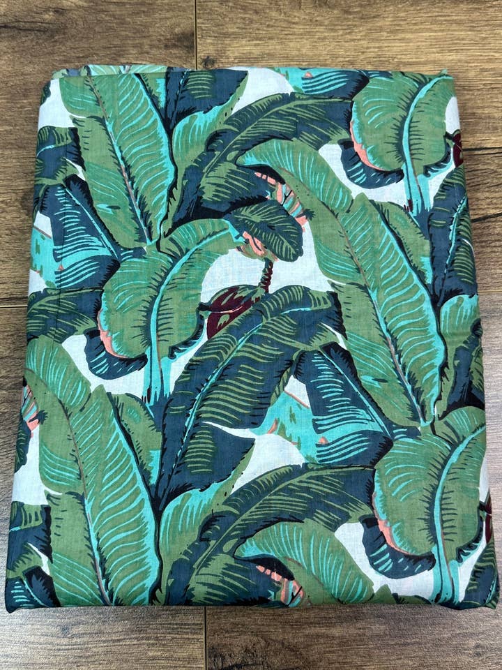 Bomuldshåndbloktrykt stof - Bladtryk Naturlige farvestoffer for engroshandel hos The Eastern Loom