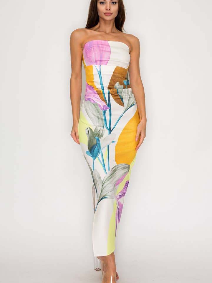 Robe sans bretelles à imprimé floral BD4710 pour la vente par Her Bottari