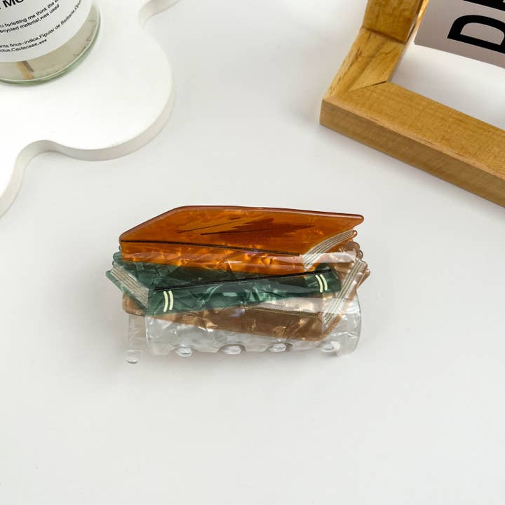 Brown Book Print Acrylic Hair Claw Clip for wholesale on Faire