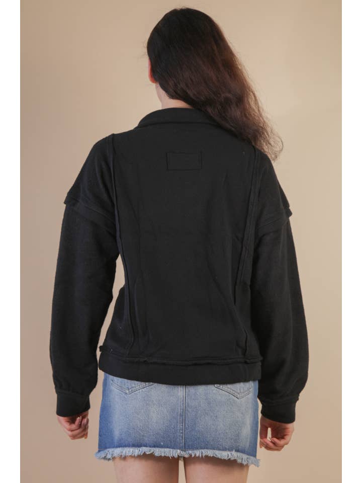 VERY J - Vente Sweat-shirt – femme - NT11793-Haut de sweat-shirt Henley en tissu contrasté à col montant2