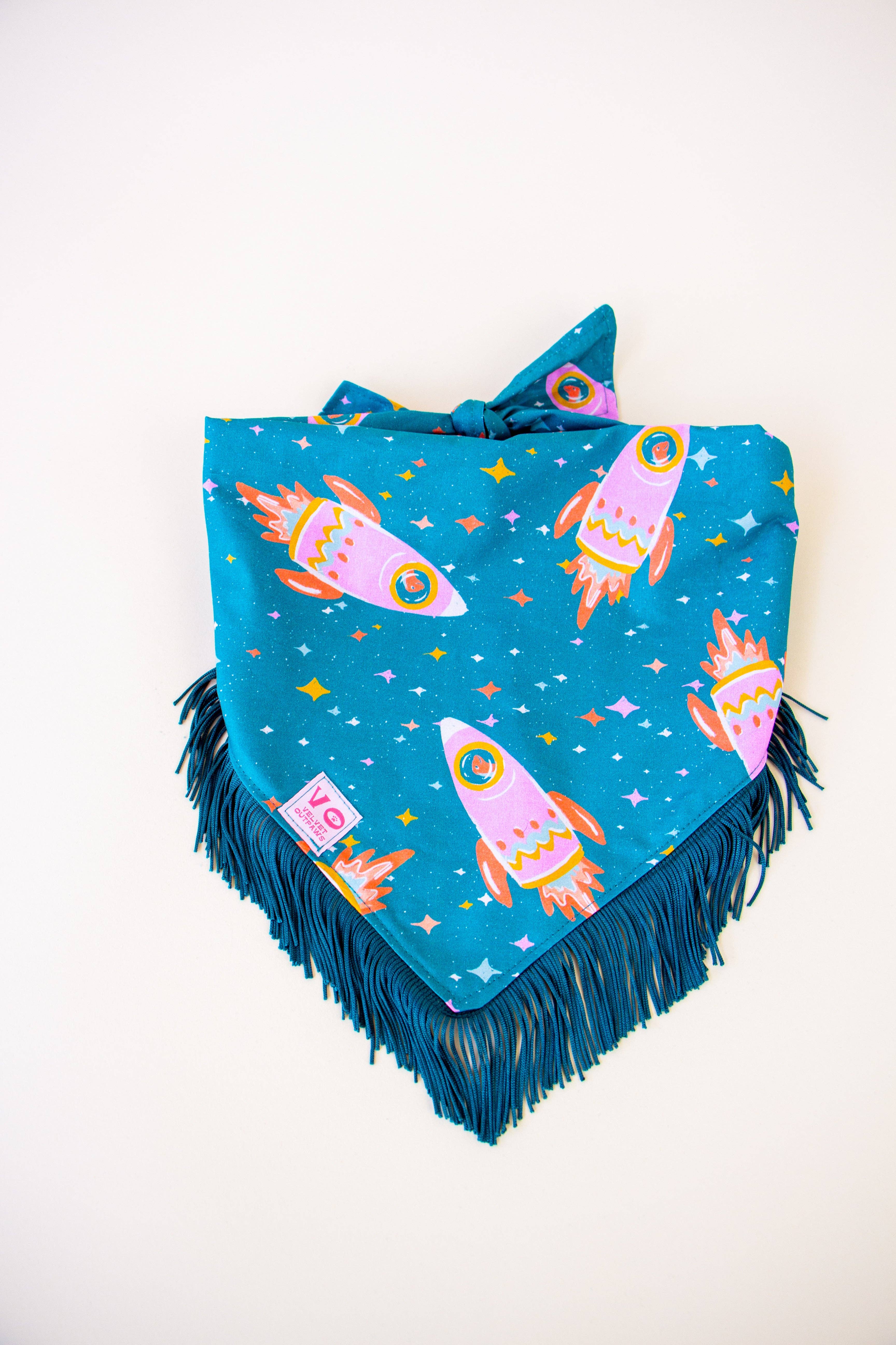Velvet Outlaw - Wholesale Pet Bandana - Dog - Space Cowboys with Teal Fringe Dog Bandana9