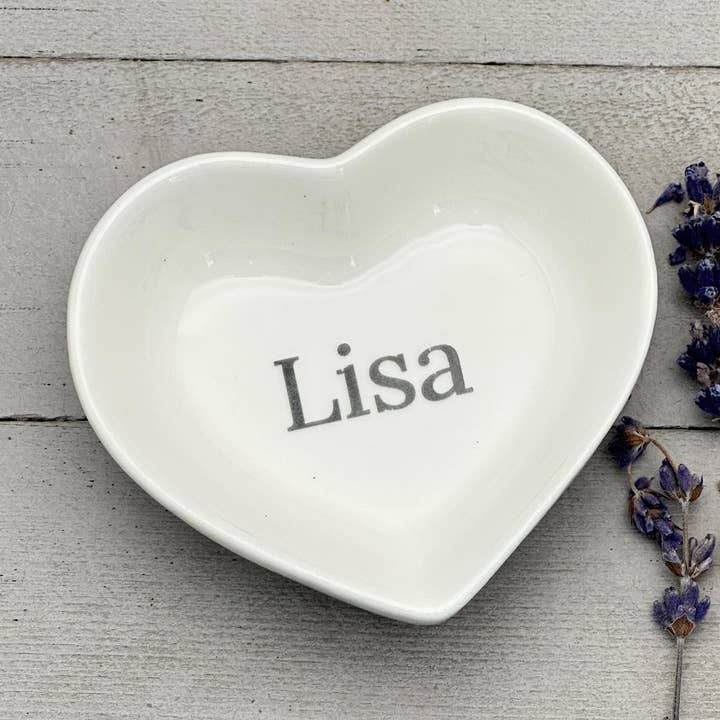 Personalized Heart Ring Dish | Custom Name Saying | Engraved Ceramic Jewelry Trinket Tray | Ring Holder Gift for Her for wholesale by Sunlight Silver Jewelry