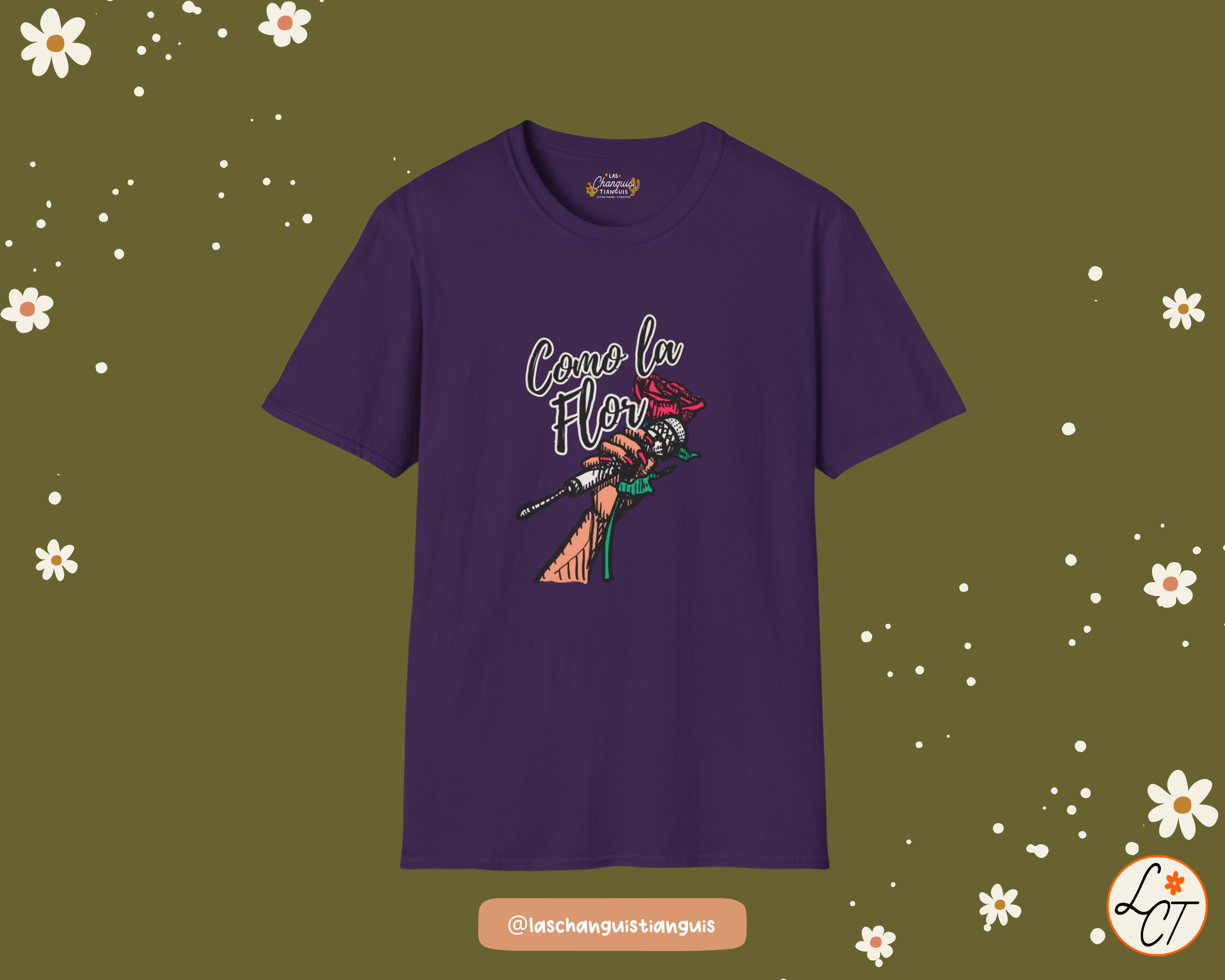 Las Changuis Tianguis - Wholesale T-Shirt (Graphic) - Women's - Como La Flor Selena Shirt – Purple Chicana Graphic Tee | Latina Apparel by Las Changuis Tianguis1
