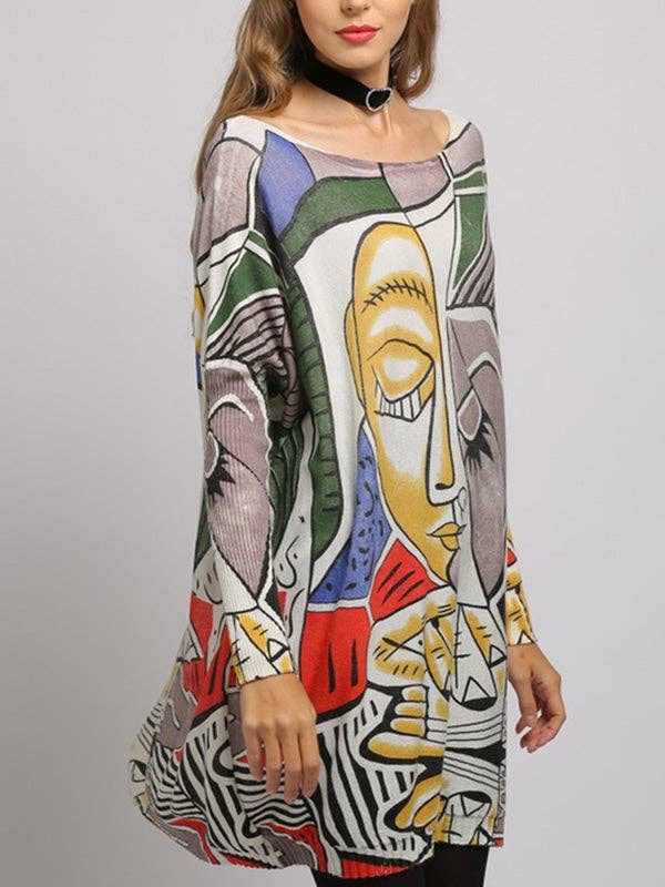 UZ Wholesale Store – wholesale Tunic sweater – Women’s – Figure Printed Long Sleeves Loose Boat Neck Knitwear3