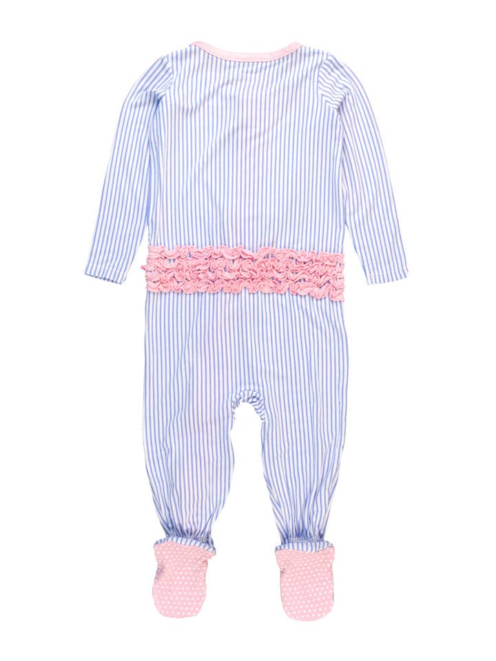Baby Girls Periwinkle & White Micro Stripe Bamboo Viscose Footed Ruffle One Piece Pajama
for wholesale on Faire