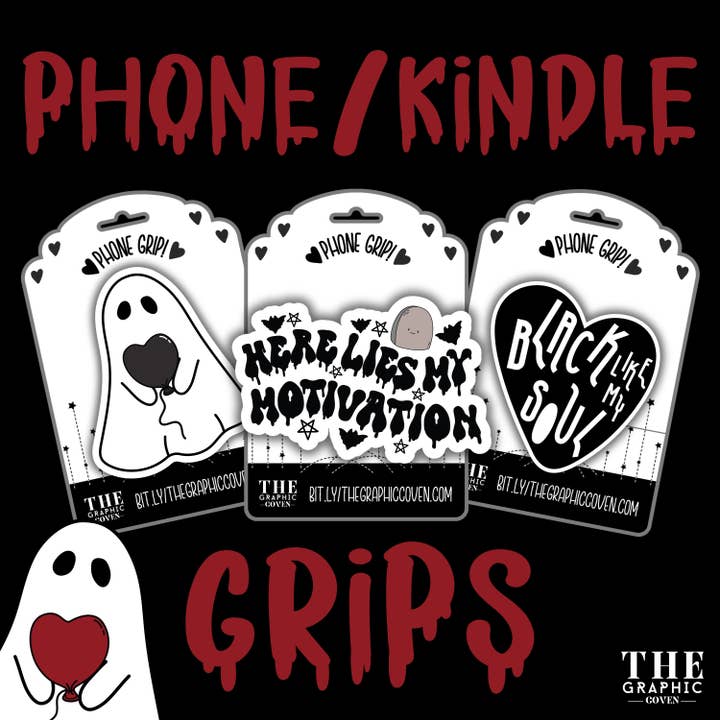 Goth/Alt Phone Grips & Kindle Grips for wholesale by The Graphic Coven