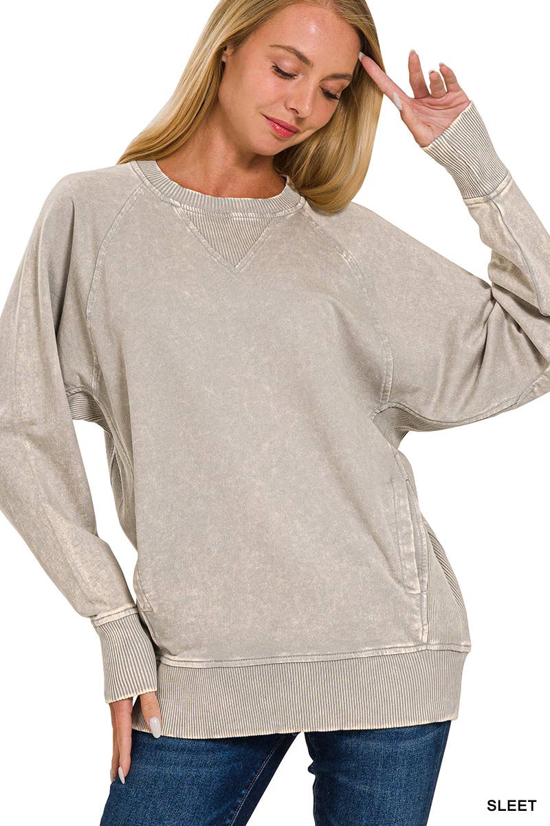 42POPS - Wholesale Sweatshirt - Women's - `.Washed French Terry Pullover With Side Pockets76