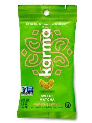 Sweet Matcha Roasted Cashews 1.5oz for wholesale by Karma Nuts