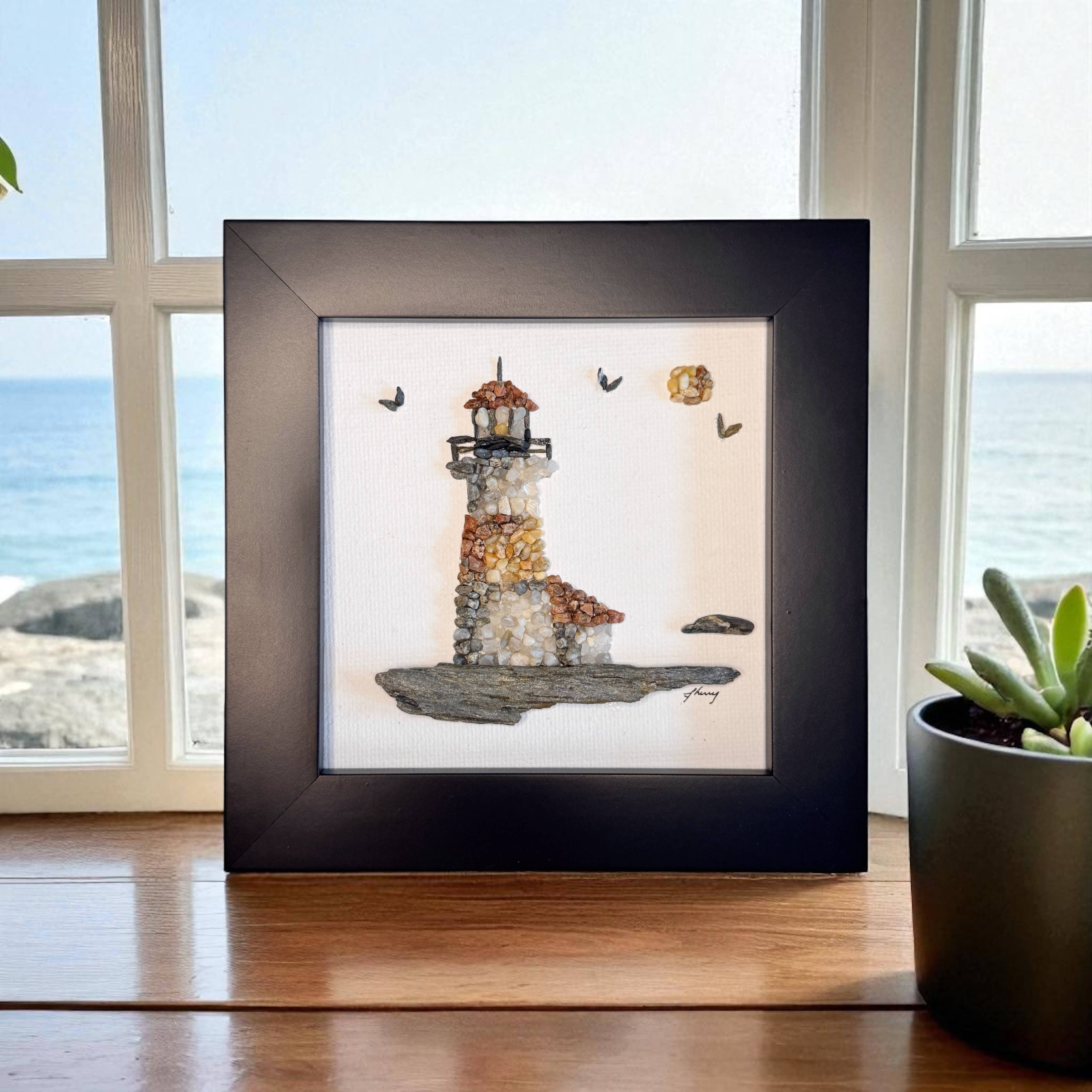 Coastal art co. - Wholesale Sculpture - Lighthouse Mini Mosaic Pebble Art (4x4 Original)