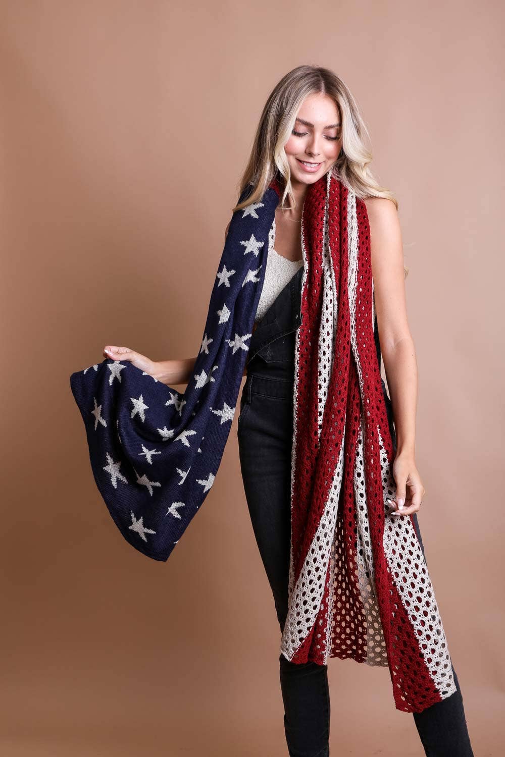 Leto Accessories - Wholesale Scarf - Women's - Netted Oversized American Flag Knit Blanket Scarf 🇺🇸1