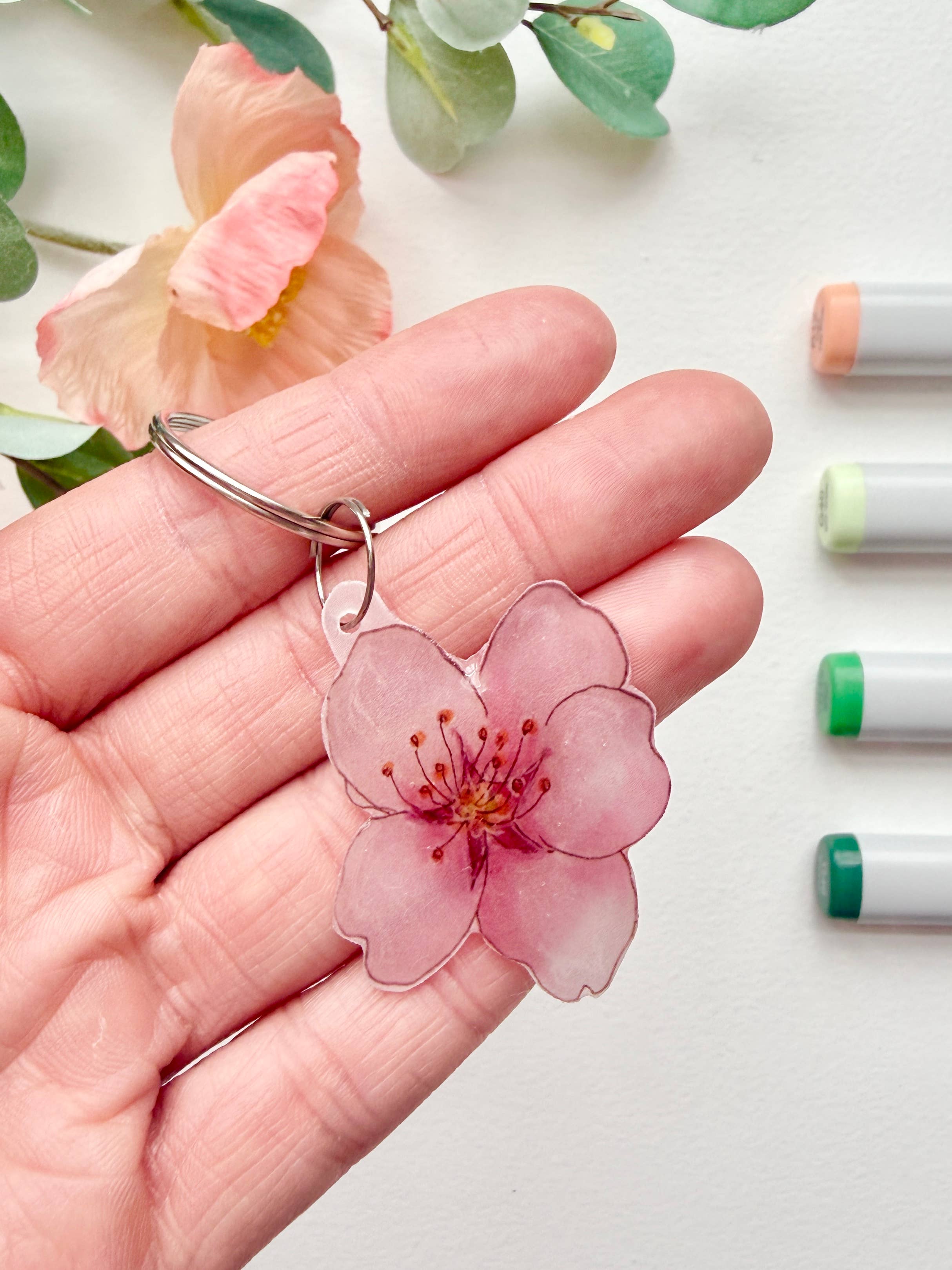 D. Prince Designs - Wholesale Keychain - Women's - Hand-Illustrated Cherry Blossom Flower | Handmade Acrylic + Resin Keychain2