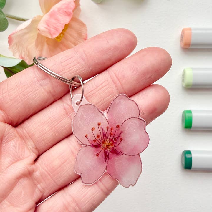 D. Prince Designs - Wholesale Keychain - Women's - Hand-Illustrated Cherry Blossom Flower | Handmade Acrylic + Resin Keychain2