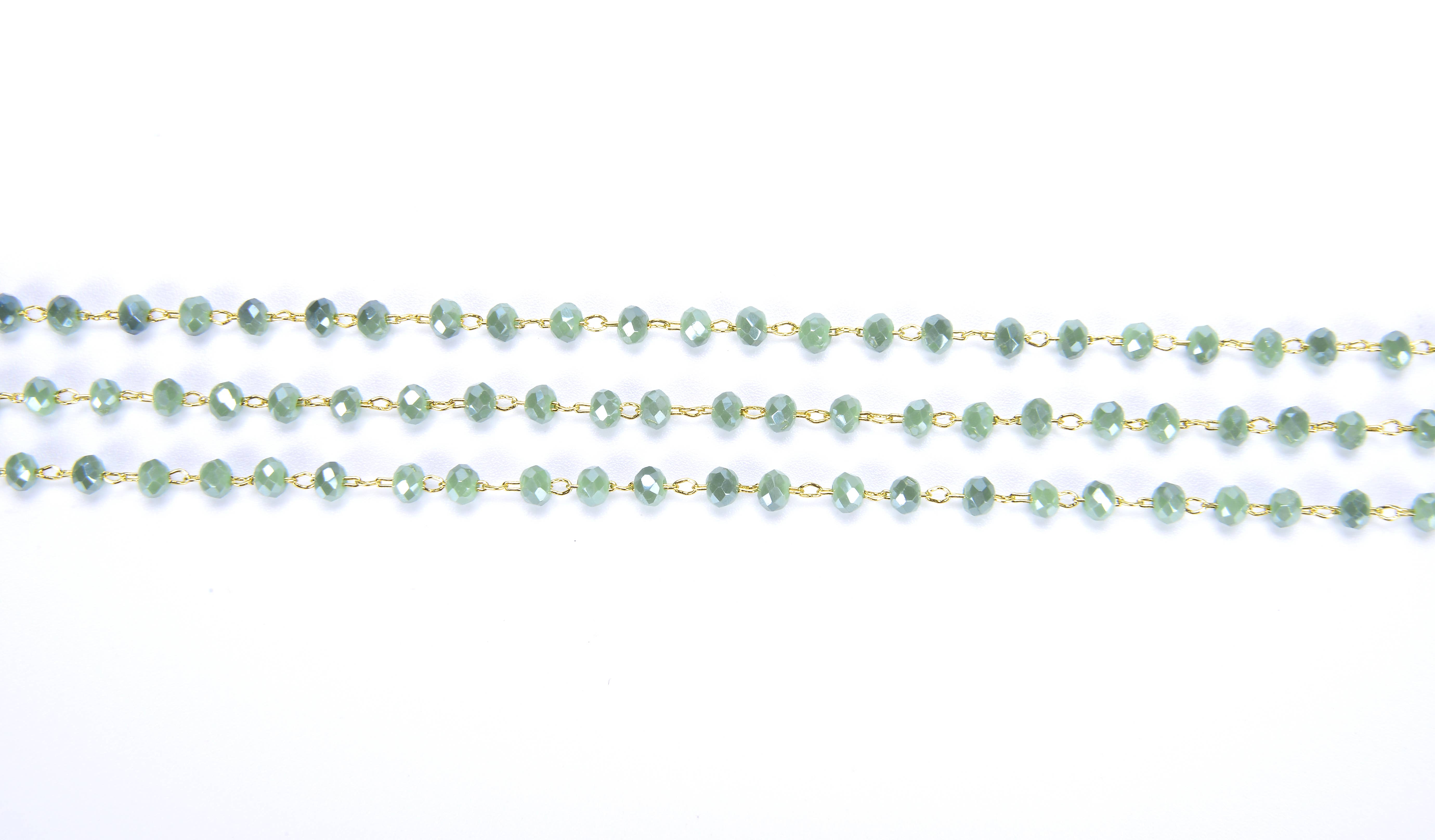 findings4uGem - Wholesale Link & Chain Necklace - Light Green Rondelle Faceted Beads Gift Chain By Foot, CH0261
