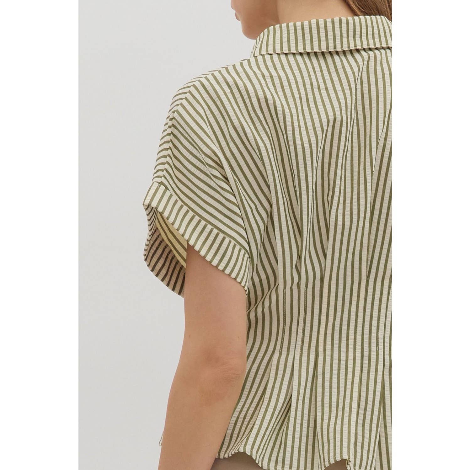 STYLE USA - Wholesale Tunic - Women's - Stripe collar button front pleated top6