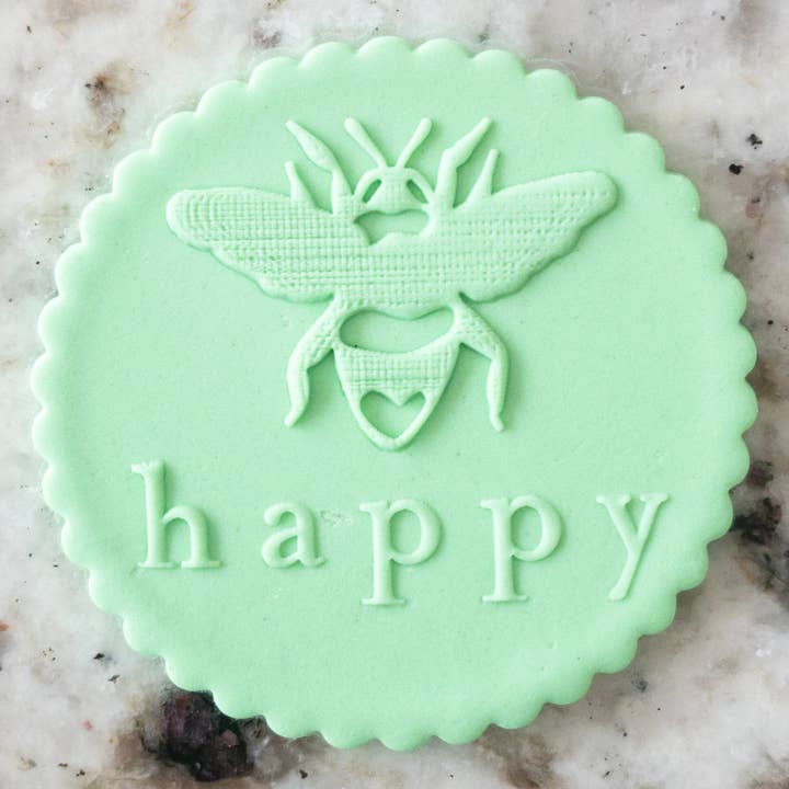 Bee Happy POPup Embosser Cookie Biscuit Stamp for wholesale by Cut Bake Stamp
