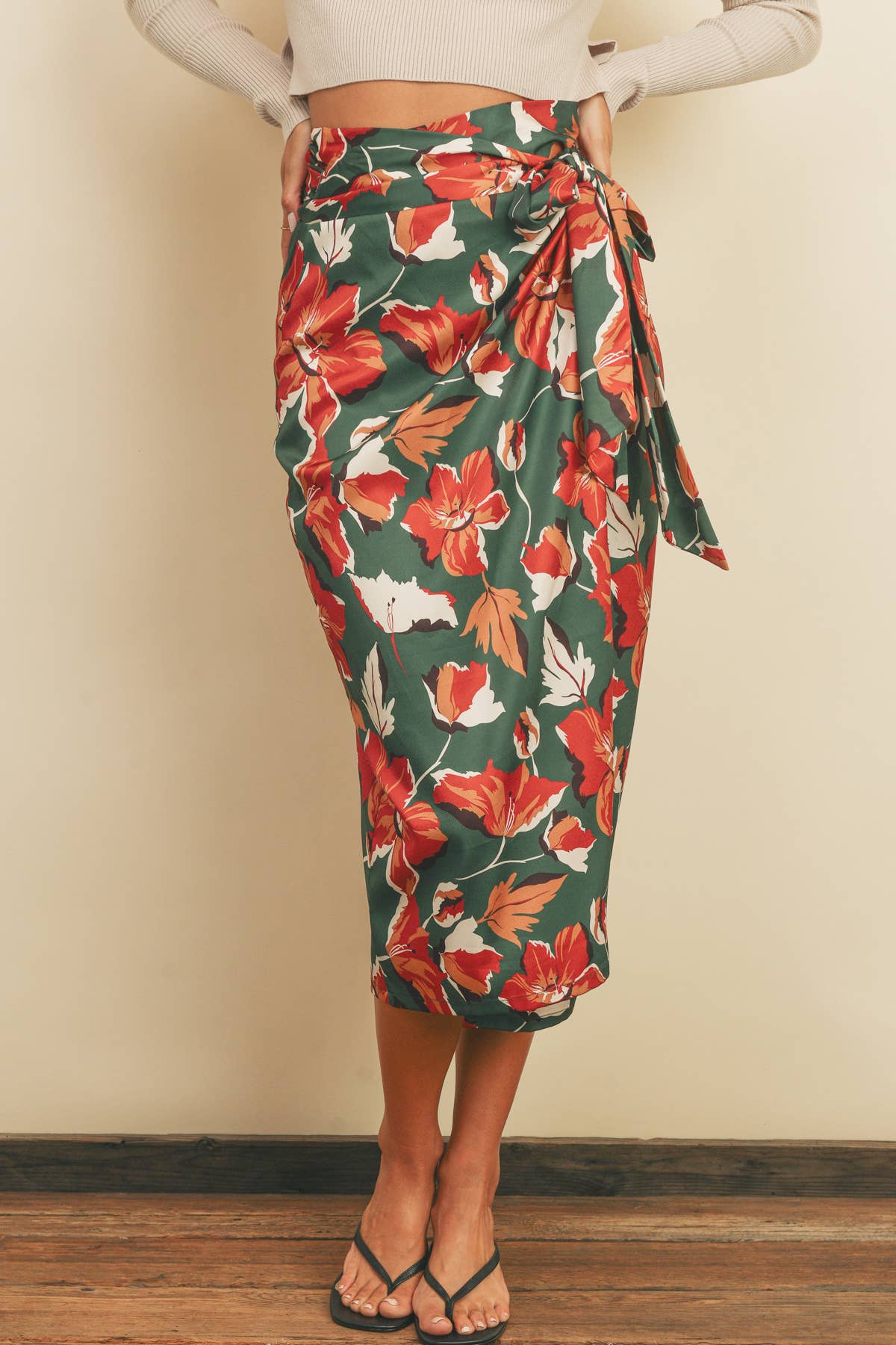 Dress Forum - Wholesale Skirt – Women’s - FS7272 Floral Satin Wrap Skirt