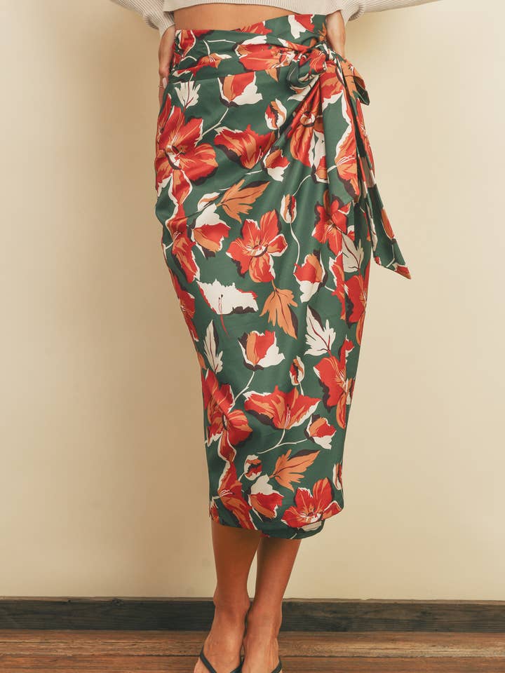 Dress Forum - Wholesale Skirt – Women’s - FS7272 Floral Satin Wrap Skirt0