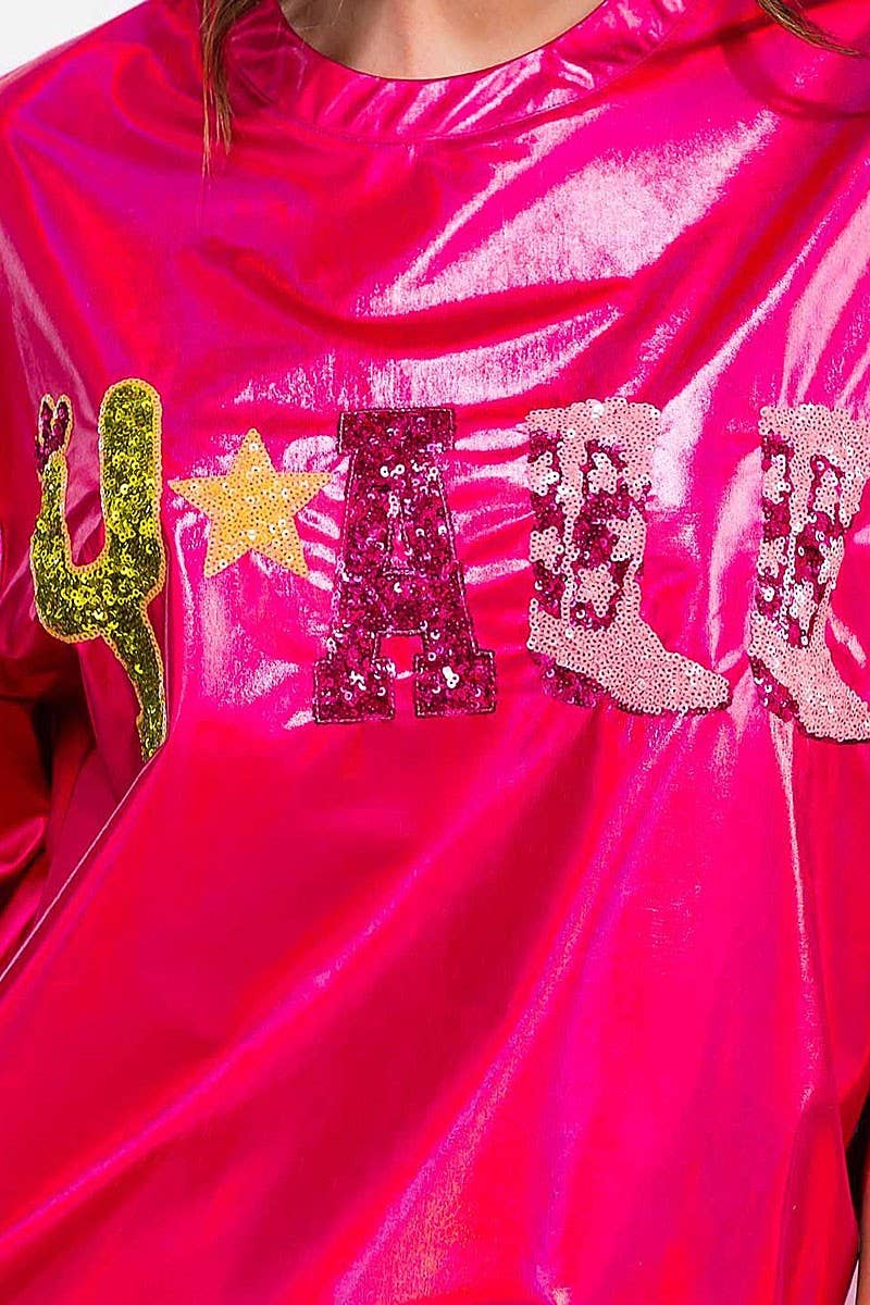 MAGENTA KORTÆRMET METALLISK GRAFISK TOP for engroshandel på Faire3