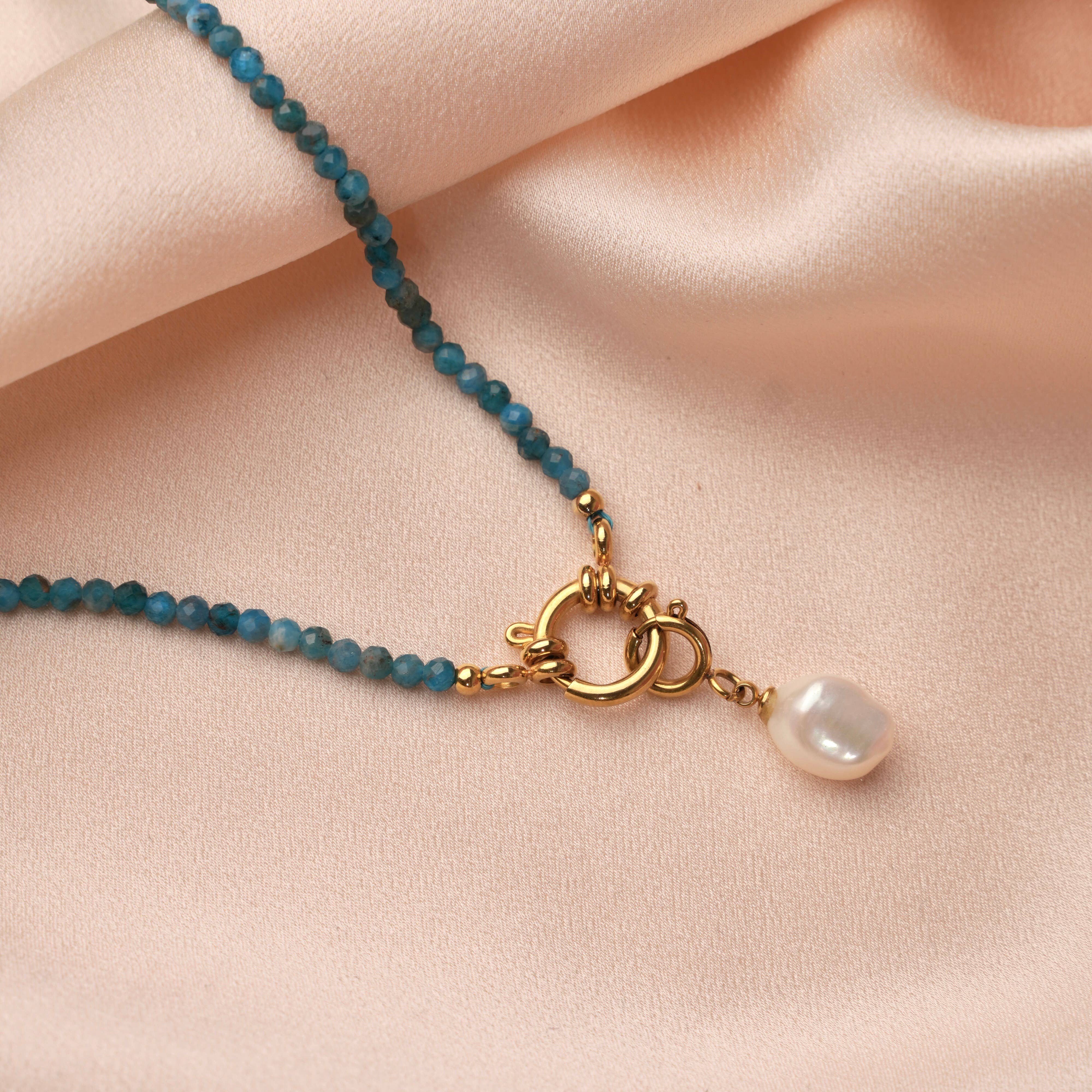 Victoire Collection - Vente Collier de perles - Collier pierre naturelle apatite bleu acier1
