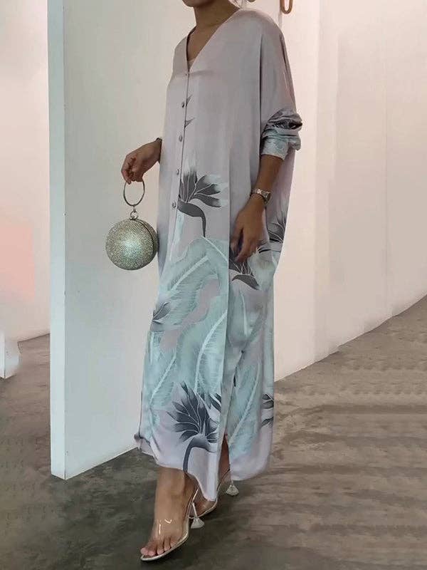 Sheer Trend - Wholesale Dress - Women's - Floral Muslim V-Neck Dress3