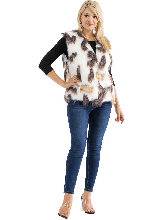 Cap Zone - Wholesale Outerwear Vest - Women's - Multicolor Satin Lined Faux Fur Vest with Hook Fasteners