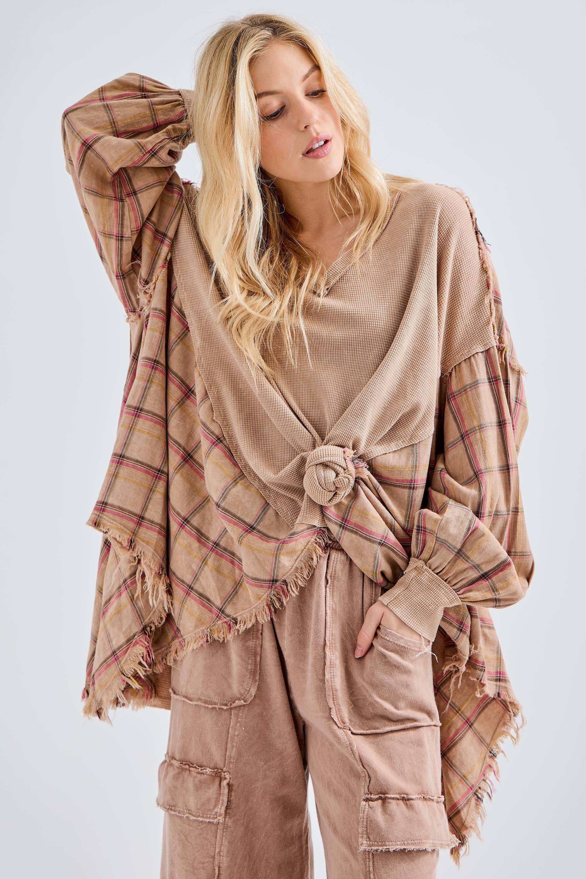 J.Her - Vente Tunique – femme - Top surdimensionné Boho avec flanelle à carreaux, taille HT41447