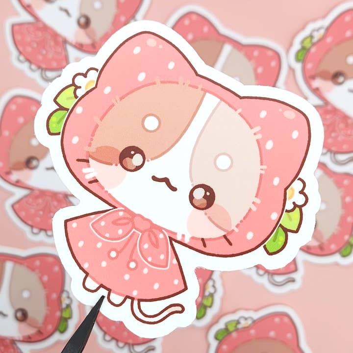 Strawberry Kittymaiden 2.5in Vinyl Sticker for wholesale by mirupiico