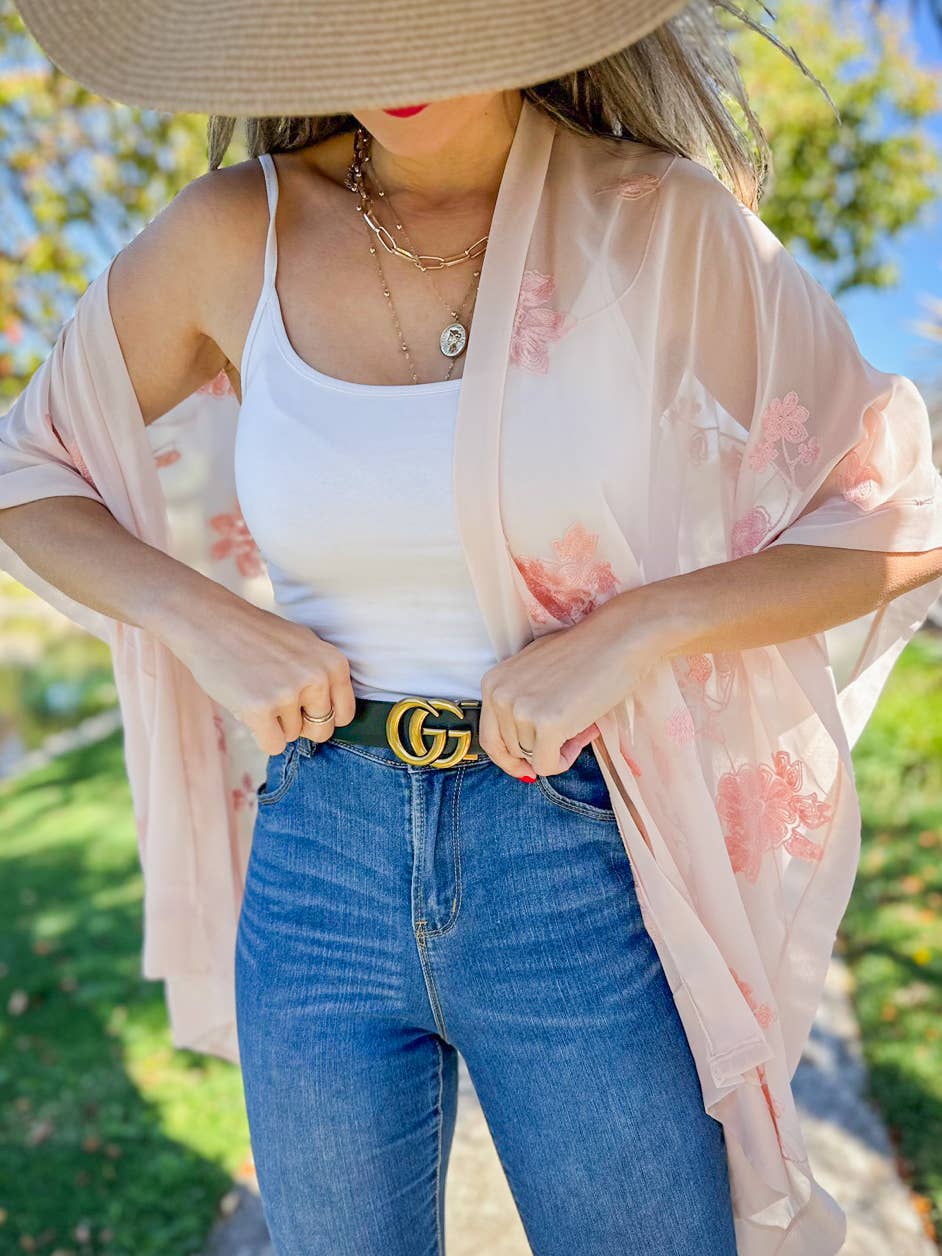 Fard à joues Cardigan kimono à broderies florales Blush Sheer en vente sur Faire0