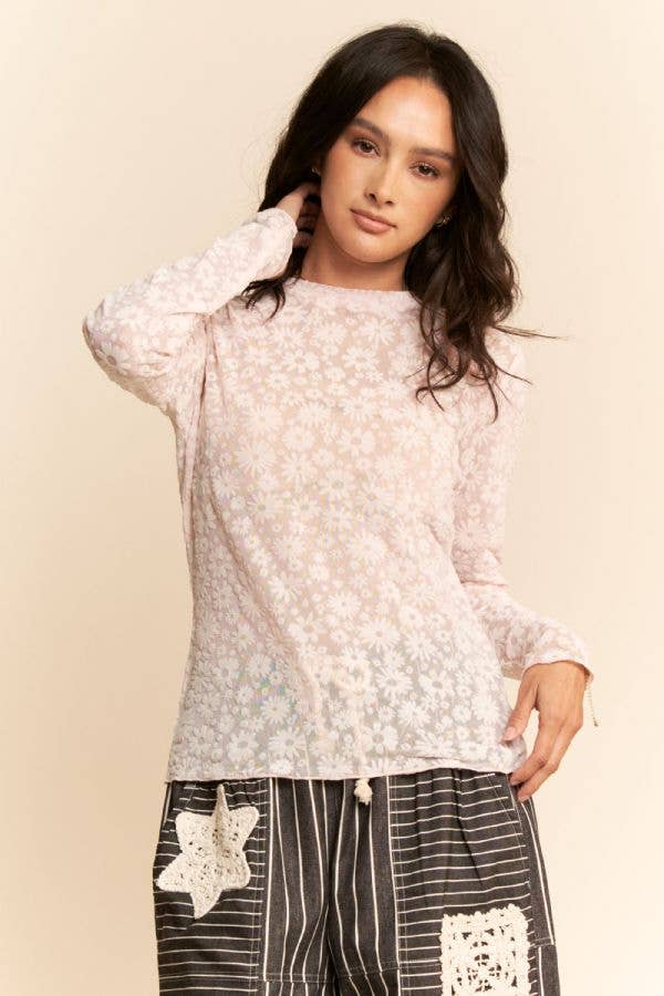 Davi & Dani - Wholesale Knit Top - Women's - LONG SLEEVE FLORAL MESH TOP14