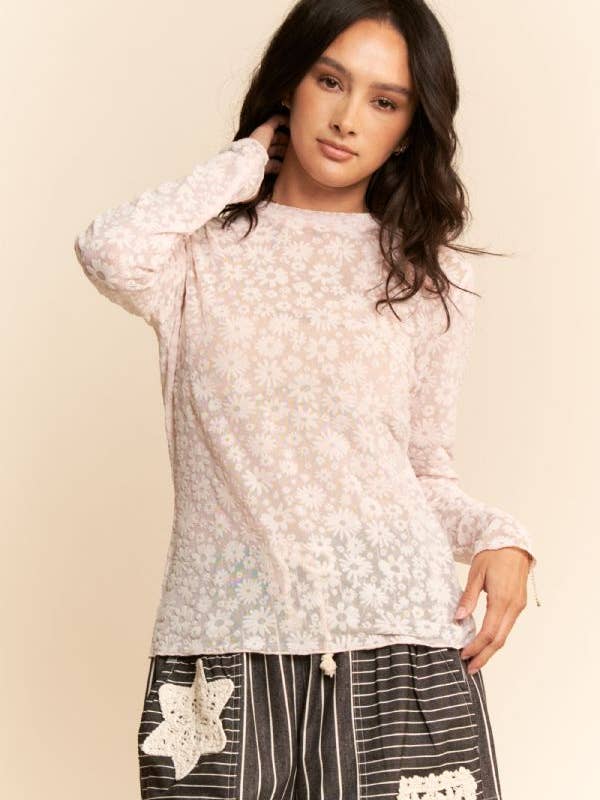 Davi & Dani - Wholesale Knit Top - Women's - LONG SLEEVE FLORAL MESH TOP14