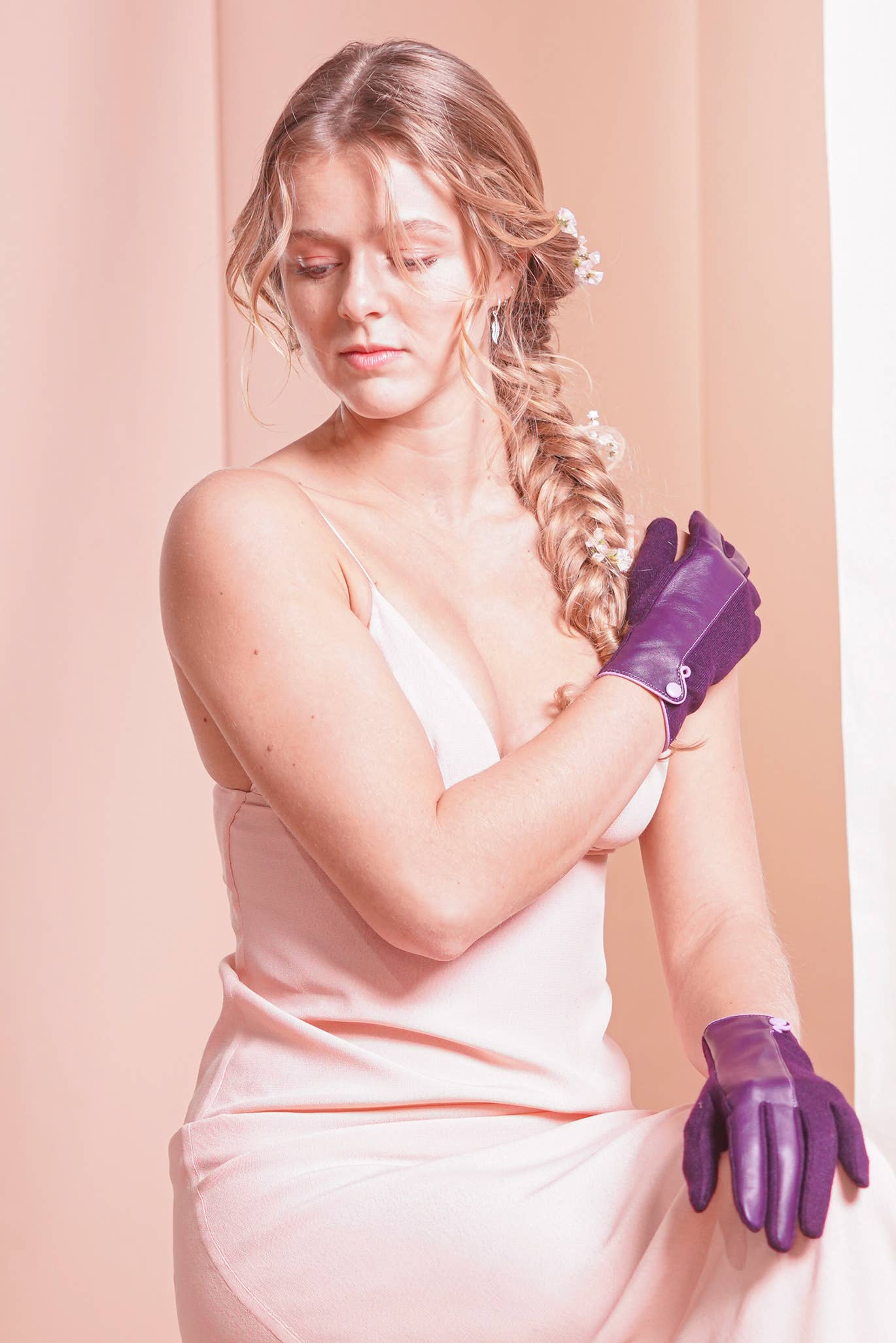 BROKANTE - Wholesale Gloves - Women's - Plain wool gloves PURPLE PINK1