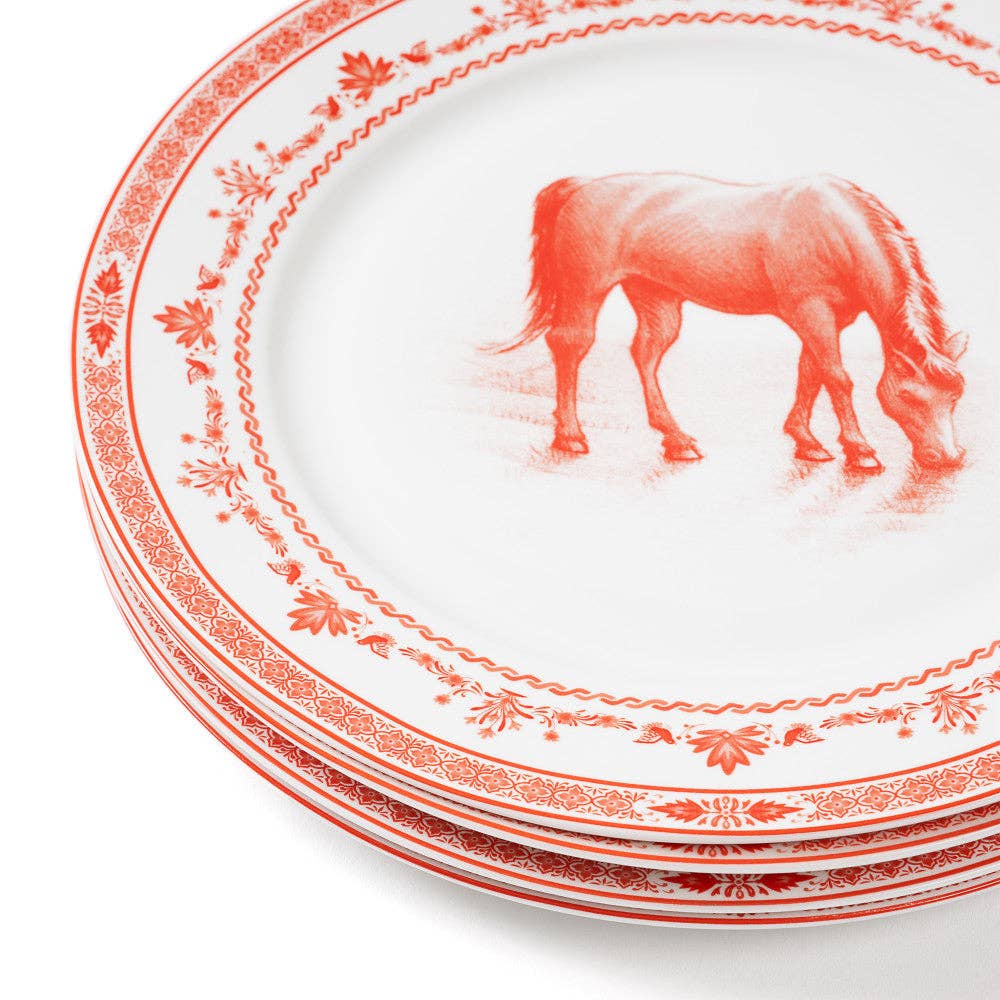 Blue Stallion Farm – Prato por atacado – Conjunto com 4 Pratos de Jantar Farm Fresh Vermelho e Branco com Caixa para Presente1